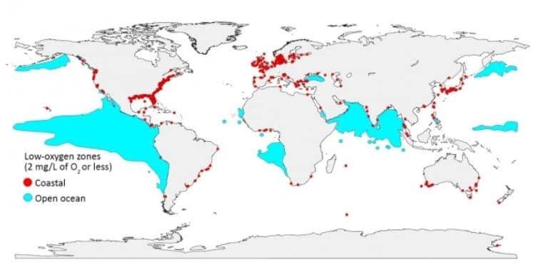 8 Zone des oceans ayant perdu leur teneur en O2