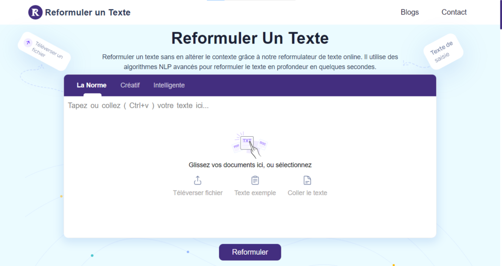 affichage outil IA reformuler un texte