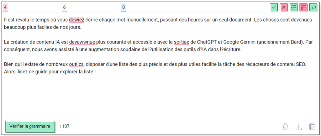 test outil IA grammaire Grammar Check