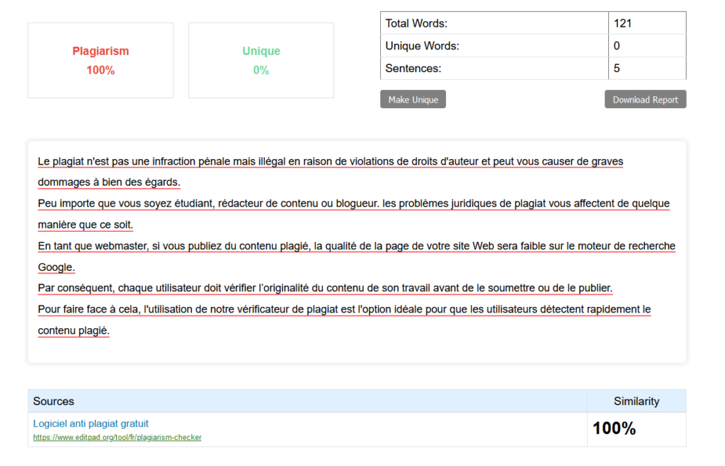 test outil IA plagiat Edittpad