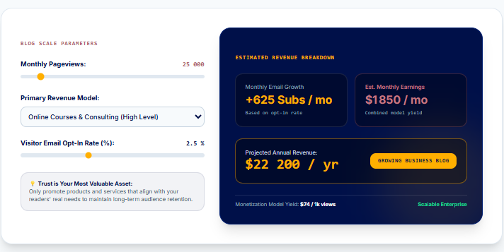 Blog revenue simulator