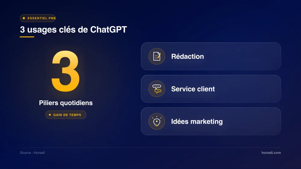 3 usages clés de ChatGPT en PME : rédaction, service client, idées marketing