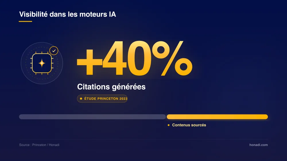 infographie 1 impact visibilite ia Impact de l'optimisation GEO : +40% de visibilité dans les moteurs IA - Étude Princeton 2023