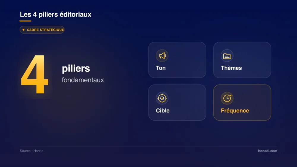 infographie 1 quatre piliers ligne editoriale Les 4 piliers fondamentaux d'une ligne éditoriale pour PME - Honadi
