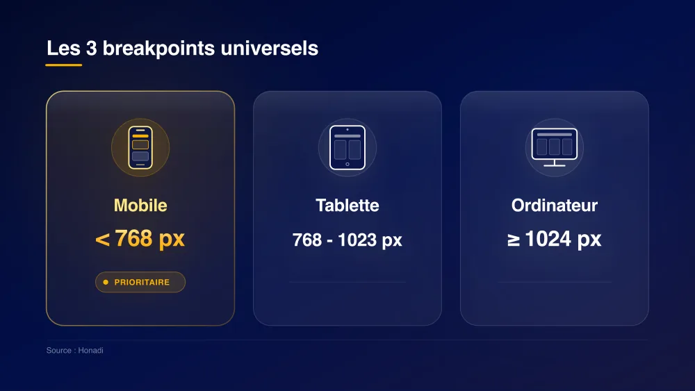 infographie 2 breakpoints ecrans Les 3 breakpoints universels : Mobile, Tablette et Ordinateur