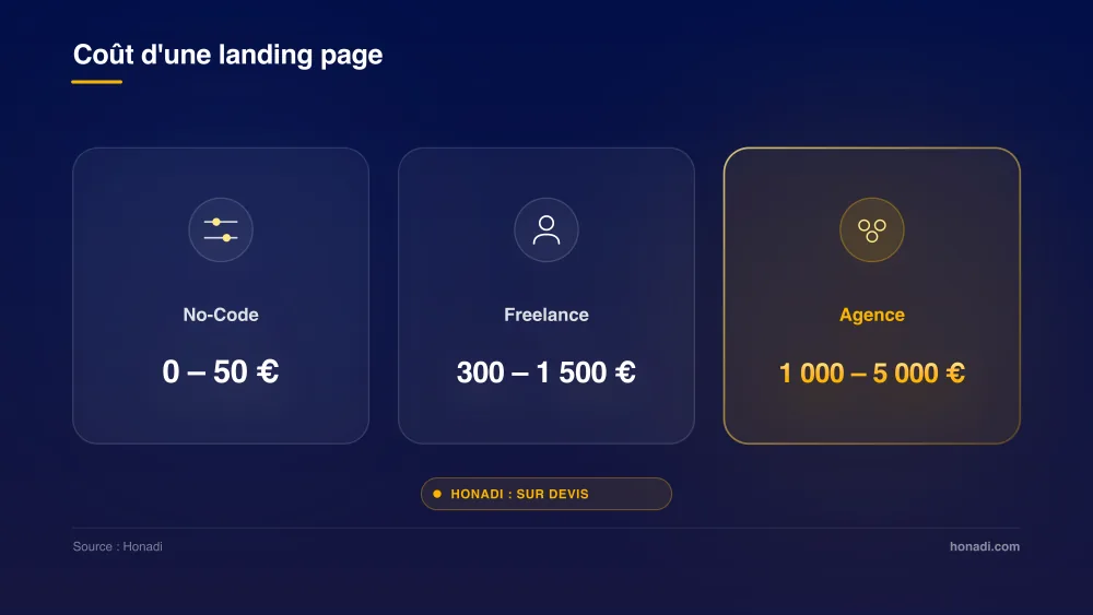 infographie 2 couts creation marche Comparatif des coûts de création d'une landing page sur le marché : No-Code, Freelance, Agence