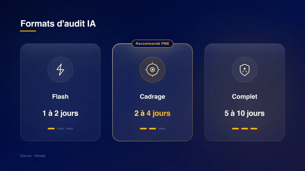 infographie 2 formats audit ia Formats d'audit IA : Flash, Cadrage et Complet