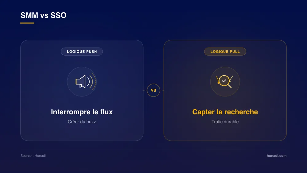 infographie 2 smm vs sso Comparatif SMM vs SSO : Logique Push vs Logique Pull