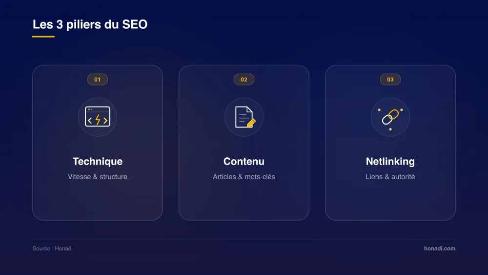 Les 3 piliers du SEO : Technique, Contenu, Netlinking