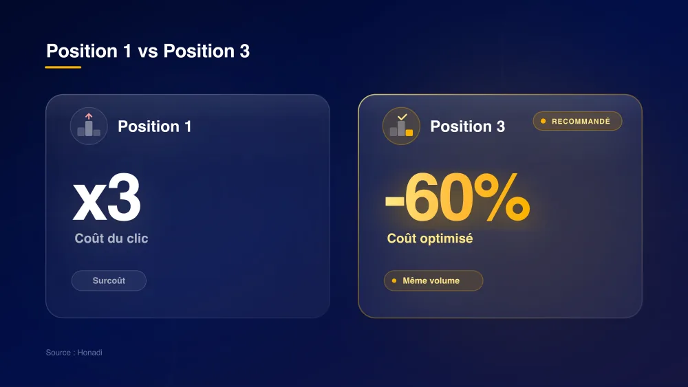Comparatif d'enchères Google Ads : Position 1 vs Position 3