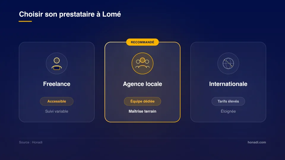 Comparatif prestataires web à Lomé : freelance, agence locale, agence internationale
