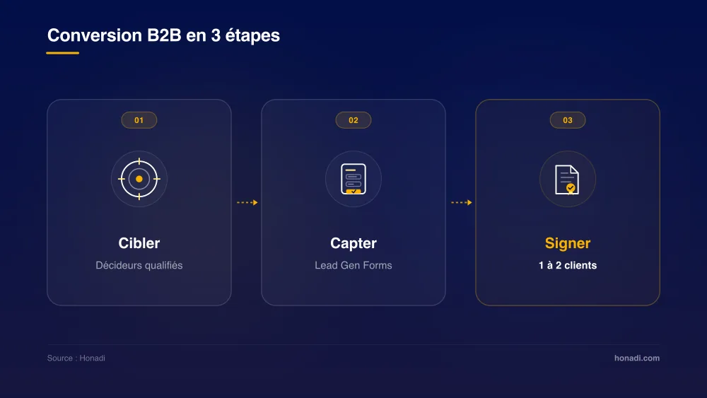 Entonnoir de rentabilité B2B LinkedIn Ads en 3 étapes : Cibler, Capter, Signer