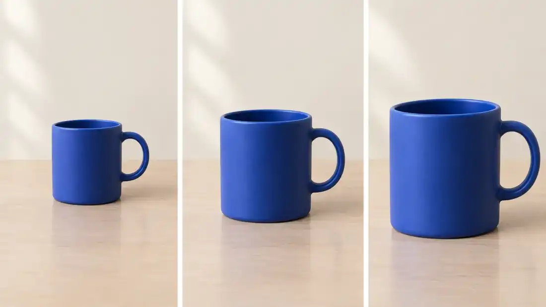Storyboard framing for a slow camera move toward a mug