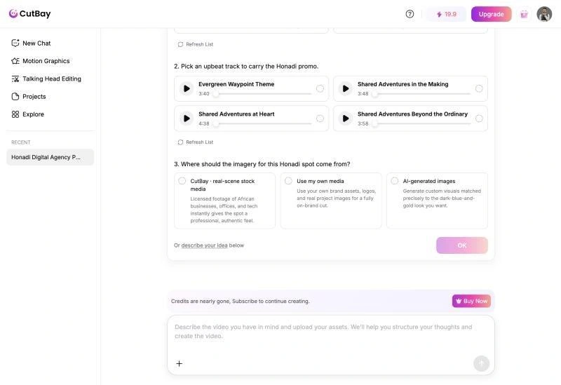 CutBay AI : choix de la voix, de la musique et de la source des images